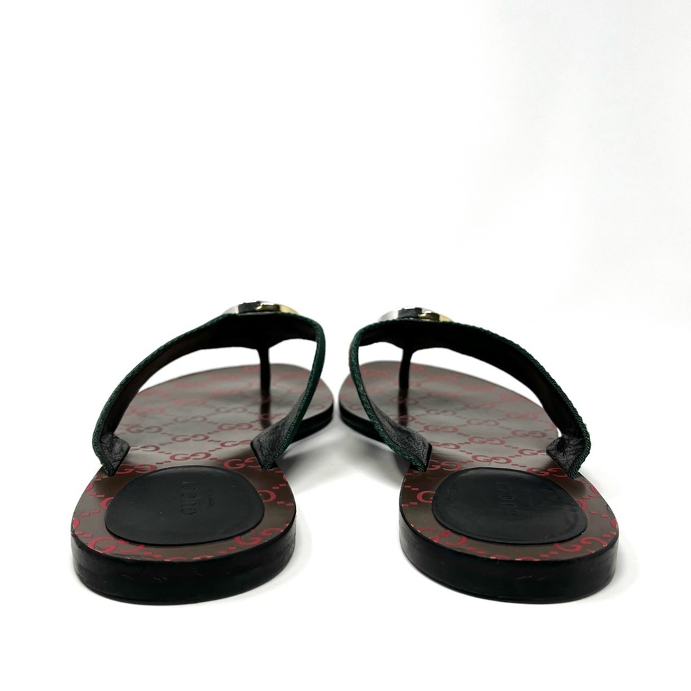 Gucci Kika Interlocking GG Logo Thong Sandals Flip Flops Flat Gold Silver 41 11 - Picture 7 of 10